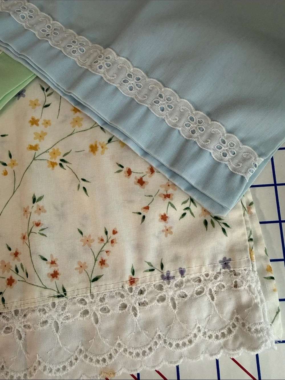 Vintage Child Toddler Pillowcases Lot of 3 Pastel Eyelet Lace Floral Nursery